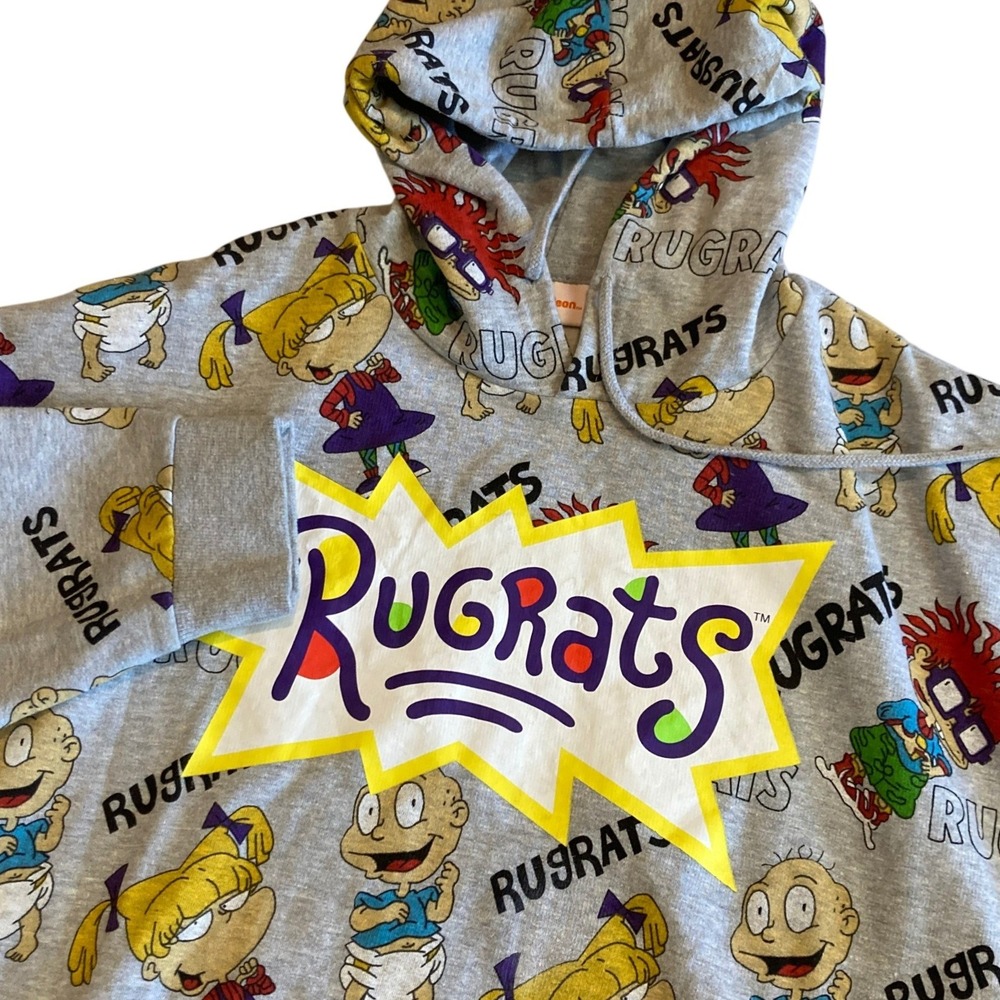Nickelodeon Rugrats All Over Print Hoodie Mens XL Gray Tommy‎ Chuckie Angelica